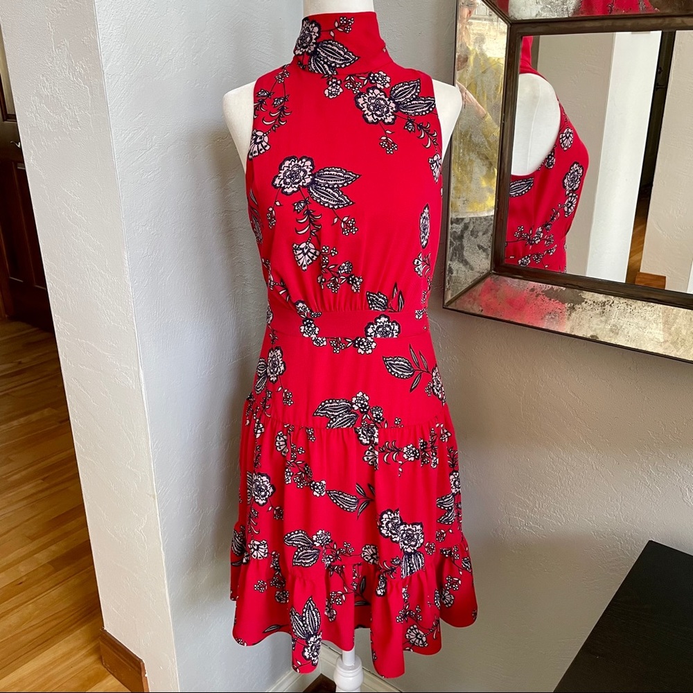Eliza J Red Floral Halter Mini Dress